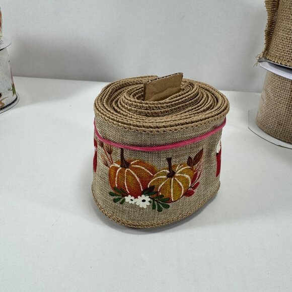 Lot Ribbon Fall Autumn Pumpkins Burlap Harvest - Picture 8 of 16
